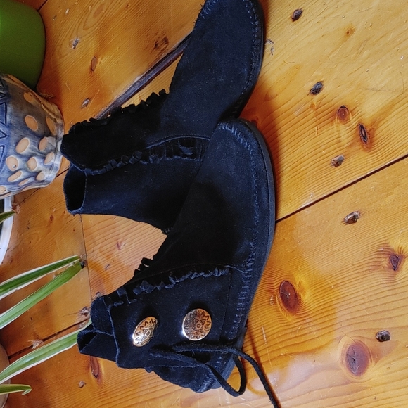 Black Suede Leather Moccasins Ankle Booties - Picture 6 of 8